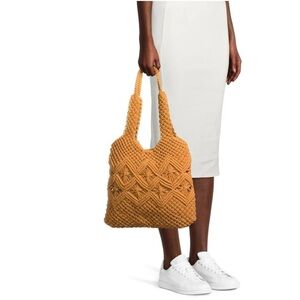 Nanette Lepore Macrame Woven Shoulder Bag Purse Wheat Brown Boho Geometric